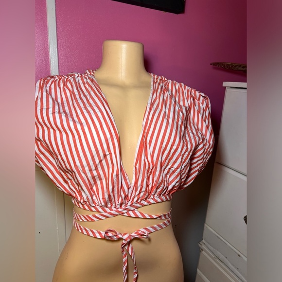 Striped Red Wrap Top - Picture 1 of 7